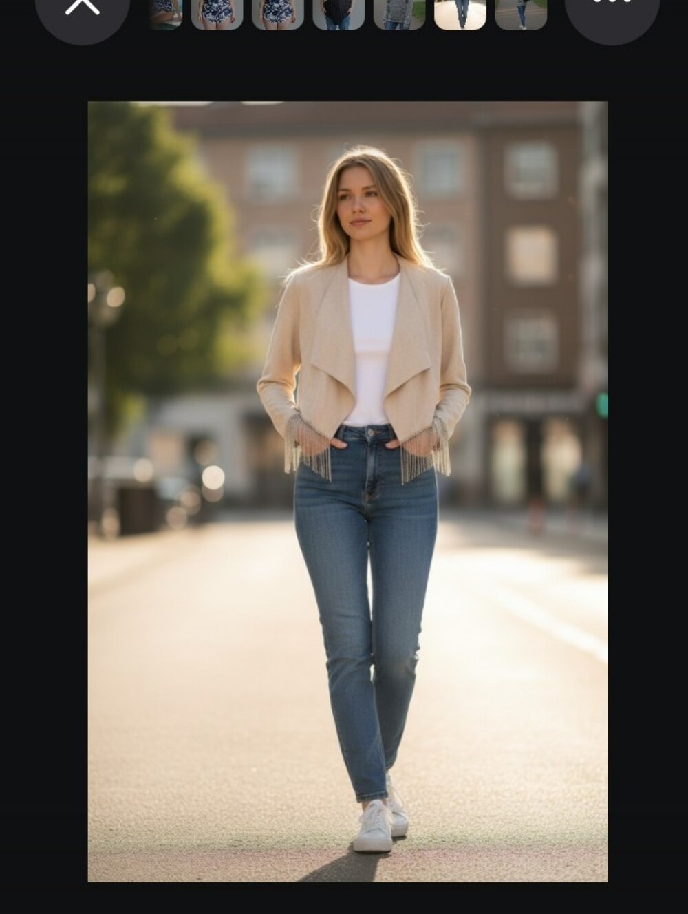 Vocal Beige Fringe Open-Front Cropped Jacket